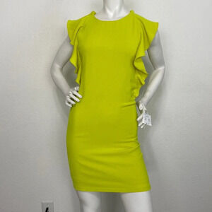 Lanvin Yellow Green Preppy Ruffle Sleeveless Quiet Luxury Sheath Dress Size M